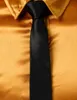 Mäns Guld Silk Satin 2 st Klänning Skjortor (skjorta + Tie) Märke Slim Fit Button Down Wedding Party Prom Tröja Man Chemise Homme 3XL 210522