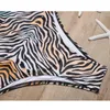 Kvinnors badkläder 2st kvinnor baddräkter bikini set push-up vadderad topp hög midja zebra tryck halter bandage thong sexig strandkläder 2021