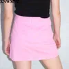 Vrouwen Mini Bodycon Rok met Split Zomer Sexy Een lijnrok Hoge getailleerde kantoor Dames Zipper Pink 210510