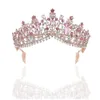 Barock Rose Gold Pink Crystal Bridal Tiara Crown med Cam Pageant Prom Veil Pannband Bröllop hårtillbehör 211006306U