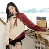 LANMREM 2021 Autumn New Sweater Sets Of Women Loose Thick Retro Temperament Stitching Long-sleeved Sweater 19B-a477 X0721