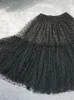 Womens Flocking Dot Tulle Skirts Fashion High Waist 360 Degrees Hem Mesh Pleated Skirt Mid Long INS 2021 Spring Jupe
