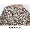 Mini abito pieghettato con stampa leopardata moda donna elegante O collo manica lunga abiti femminili abiti Mujer 210420