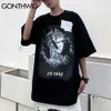 Koszulki Casual Harajuku Mężczyźni Lato Robot Drukuj Z Krótkim Rękawem Tees Streetwear Hip Hop Moda Loose Bawełniane Koszulki Topy 210602