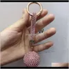 Faveur événement fête fournitures maison jardinblingbling diamant porte-clés boule de cristal brillant pleine perceuse boucle de voiture porte-clés anneau sangle Ch