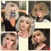 Hairpiece Short Omber Blonde Wigs Wavy Bob with Air Bangs Women's Synthetic Curly Pastel for Girl Colorful Cosplay 0121