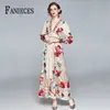 Autumn Runway Designer Flower Maxi Dress Woman Long Sleeve Floral Print Elastic Waist Holiday Dresses 210520