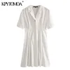 Women Sweet Fashion Single Buttons Pleated Mini Dress Lapel Collar Short Sleeve Female Dresses Vestidos 210420