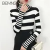 Beiyingni White Black Striped Sweaters for Women Harajuku Vintage Friends Knit Turtleneck Pullover Female Autumn High Street Top X0721