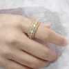 Clustered Cubic Zirconia Rotate Finger Ring With Side CZ Stones for Men Women Hip Hop Bling Spinner Geometric Iced Out Round Gold Lover Party Punk Gifts Jewelry