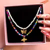 Collares colgantes Boho Metal Bee Butterfly Beads Collar para mujeres Multicolor White Bead Choker Sweet Fashion Jewelry222H