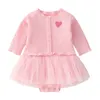 Infant Toddler Girls Romper Dress Vêtements Set pour Born Baby Cotton 2pcs Outfit Cardigan 210529