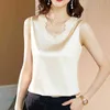 Korean Summer Sleeveless Satin Loose Blouse Women Plus Size Solid V Neck Woman Blouses Bottom Lady Silk Shirt Tops Blusas 13739 210512