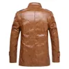 Зимние мужские кожаные куртки 5XL 6XL воротник стойки длинные пальто мужчины ветровка флис из искусственной кожи мужской куртку JK18027 210518