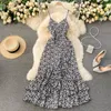 Singreiny Chic Nieregularne Ruffles Pasek Sukienka Kobiety V Neck Bez Rękawów Off Ramię Dresses Line Summer Boho Print Beach Dress 210419