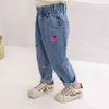 Jeans Kids Jeans Starwberry Pattern Jeans Girl Spring Autumn Jeans Girls Casual Style Girls Roupos 210412