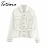 Women Jean Jacket Patchwork Female s Coat Long Sleeve White Denim s for Boyfriend Style 210514