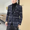 Koreanska män blazers plaid bröllop business blazer slim maskuline gata bär social avslappnad klänning kappa tuxedo party kläder 210527