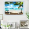 Stickers Muraux 3D Windows Plage Paysage Cassé Effet Pour Chambre Stickers One Piece Affiches Enfants Peintures Murales