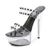 Тапочки 13см супер высокие каблуки шпиора сандалии сексуальное ночное клуб шоу прозрачная платформа хрустальная обувь сцены сандалий DC7Y