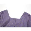 Kardigan Koszulki Bluzki Damskie Z Krótkim Rękawem Lato Hem Plisowane Retro Purple Topy Rok Leisure Ulzzang Square Collar Blusas 210417