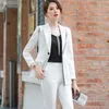 Tempérament Femmes Costumes Design de mode Haut de gamme Business Formel Slim Blazer et pantalon Bureau Dames Work Wear Noir Blanc 210604