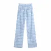Lato Blue Geometryczne Print Baggy Spodnie Kobiety Wysoka Talia Mody Streetwear Szerokiej Noga Kobieta Pływanie Dorywczo Spodnie 210430