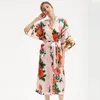 Women's Sleepwear Women Casual Sliky Satin Floral Printing Kimono Robe Gown Nightwear Wedding For Bridesmaids Bride Flower Girl