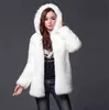 Manteau d'hiver femmes noir avec veste à capuche en fourrure fermeture éclair poncho cardigan faux manches longues lapin artificiel s 211213