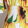 Drukuj Hit Kolor Damska Dress Square Collar Off Ramię Pół Rękaw High Waist Mini Sukienki Odzieżowa 210520