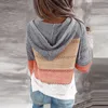Wiosenne topy damskie swetry moda patchwork kapturem damskie bluzy długie rękawy casual odzież v-neck samica bluzy 210928