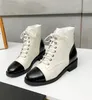 Kanal Kadınlar En İyi kaliteli Pürüzsüz Khaneller Deri Oxford Bot Kış Ayakkabı Ayak Bileği Yarım Siyah Beyaz Moda Düz Potez 6632