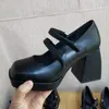 2021 Lady Real Seepskin Leather Ladies Dress Shoes 8.5cm Chinky High Heel Platform Sadal Square Toes Marring Jane 한 줄 Buckle Wedding Party Hook Loop