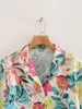 Sommar kort blus blommigtryck Kvinnor Nacke Neck Formella Skjortor Stil Plaid Toppar Eleganta OL Workwear Blouses 210430