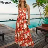 Flower Woman Dress Sleeveless Deep V Neck Sexy Boho High Waist Big Swing Beach Holiday Casual Party Long es for Women 210513