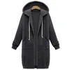 Casaco de inverno outono mulheres moda casual longo zíper com capuz jaqueta vintage plus size outwear casaco 5xl 210419