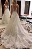 2022 Glitter Sequins Lace A Line Wedding Dresses Bridal Gowns Shiny Tulle Beach Bride Dress Boho Elegant Wedding Gown Deep V-Neck Open Back Long Train Vestidos De Novia