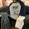 春の偽の2ピース長袖Tシャツ女性トップスボトムリングシャツ緩いカジュアルな韓国の緩い女性のTSHITS 210719