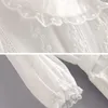 Verão Mulheres Partido Branco Mini Laço Crochet Único Breasted Belted Doce Elegante Feriado Curto Praia Vestido 210415