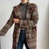 Rosa Brown Plaid Notch Collar Blend Blazer Långärmad Sash Belt Ficka Singelbröst Chic Elegant C0468 210514