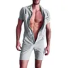 Tracksuits voor heren heren casual vracht werkkleding mannen solide kleur korte mouw zakken knop jumpsuit romper Algemene werkkleding