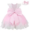 Toddler Newborn Baby Girl Dresses Beading Ball Gown Tutu Princess Dress Bow Baby 1st Birthday Wedding Party Dresses Kids Clothes G1129