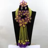 Earrings & Necklace Graceful Costume African Jewelry Set Yellow/Purple Nigerian Wedding Crystal Bracelet Bridal ALJ629