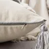 Moroccan Style Cushion Cover Tuft Tassels Handmade Neutral Decoration Pillow Case Cover 45x45cm/30x50cm For Sofa Bed Grey Ivory Diamond Stripe 210401