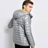 2020 Brand Autumn Winter Light Down Jacket Men's Fashion Stand Collar Hooded Ultra-thin Lightweight Slim Warm Coat Down Jackets G1115