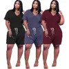 Сплошные цвета спортивные наборы женщины 2 штуки наряды с коротким рукавом свободная футболка сверху и кружева высокая талия байкерские шорты повседневные дома носить 210525