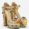 Luxury Gems Pearls Platform Sandals Crystal Woman Extremely High Chunky Heels Buckle Strap Embroidery Shoes Banquet