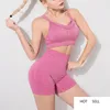 Sommar 2 Piece Set Hollow Out Seamless Yoga Set Kvinnors Shorts Bra Gym Kläder Sportkläder