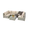 US-Lager-HIFINE-Outdoor-Garten-Patio-Möbel-Set 7-teiliges PE-Rattan-Wicker-Sektion gepolsterte Sofa-Sets mit 2 Kissen und Kaffee A57 A33