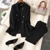 Professional Plus Size Women's Suit Pants Two-piece Autumn and Winter High-quality Black Ladies Blazer Casual Trousers 210527